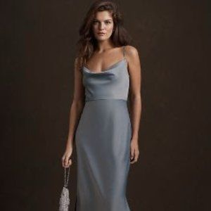 NEW BHLDN CALI SATIN COWL-NECK MIDI SLIP DRESS